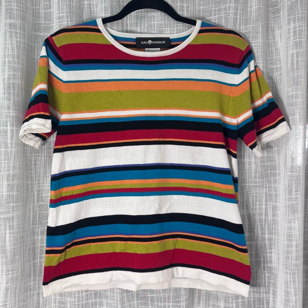 VINTAGE 90s Women’s Sag Harbor Striped Sweater Shirt 100% Cotton Size Small